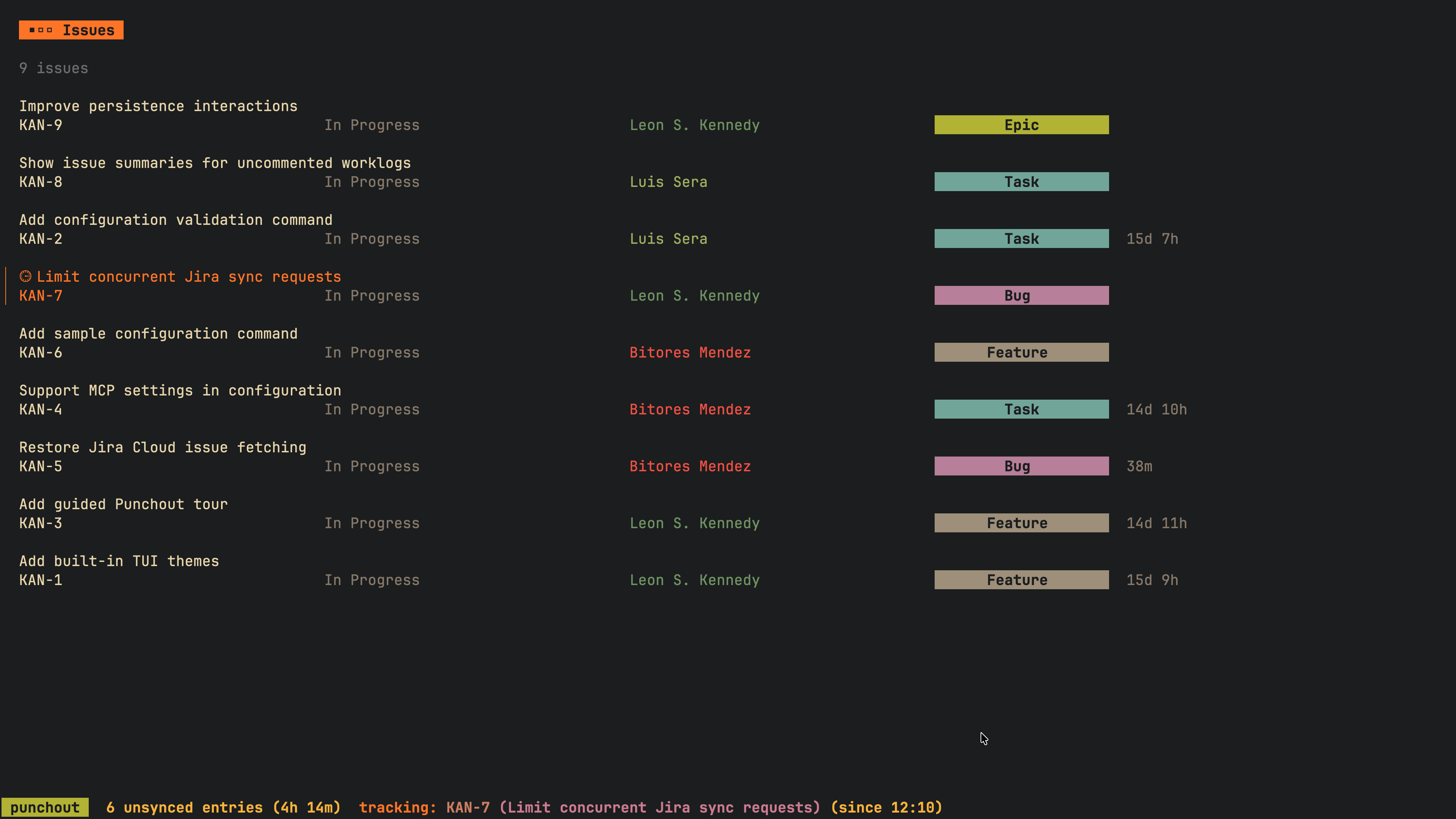 Punchout issues list