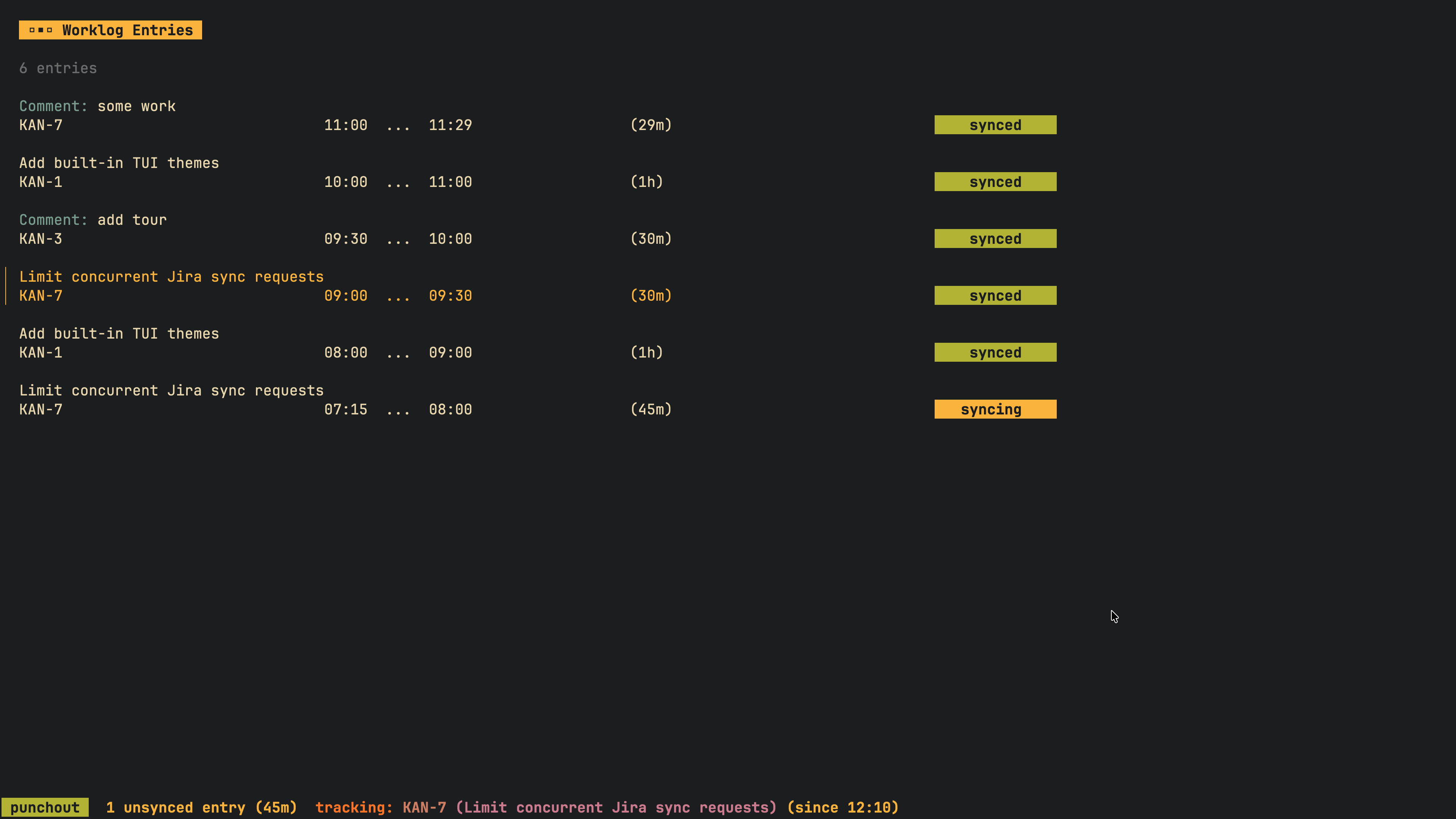 Punchout worklog list